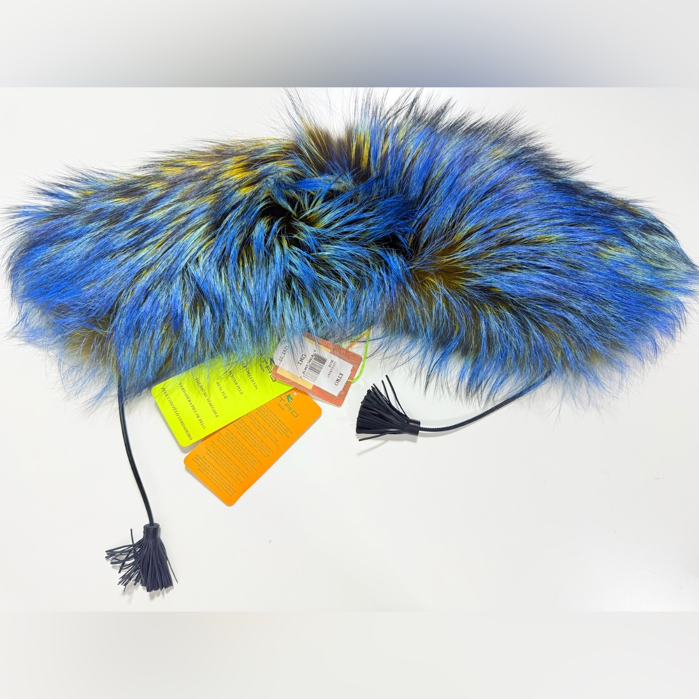 Blue Real Fur Collar Scarf Multicolor Statement Luxury Etro